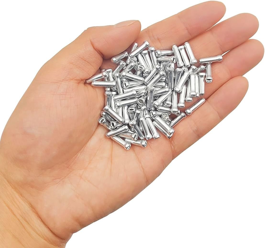 Versatile Alloy Crimps for Bicycle Cables – Pack of 100 Silver Cable End Caps