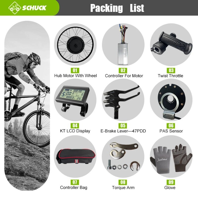 Mountain E-bike Conversion Kit 48V 1500W Brushless Gearless Rear Hub Motor Wheel
