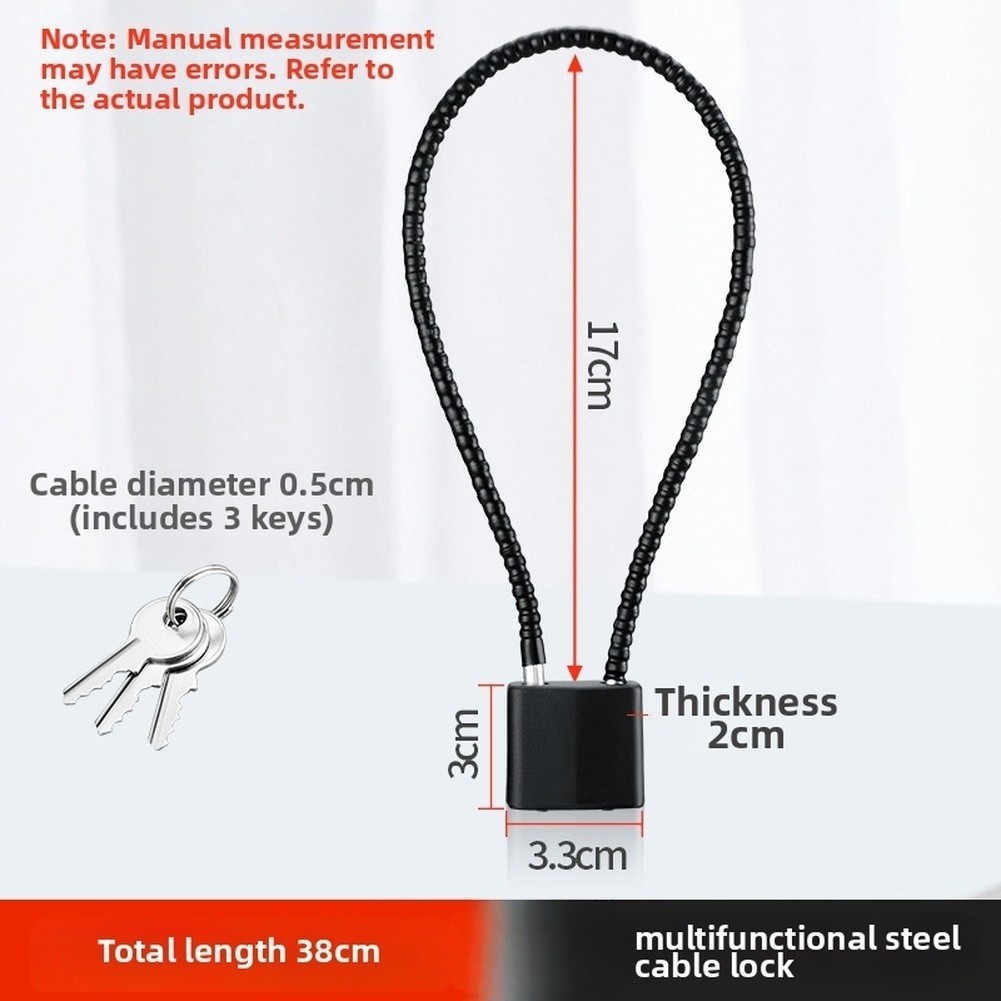 Wire Rope Padlock 38cm Iron Core Brass Reinforced for Cupboards For Lockers