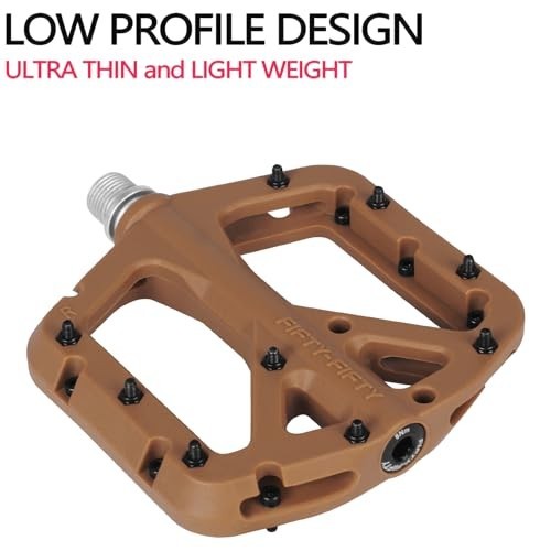 Mountain Bike Pedals 9/16 Inch Flat Platform Nylon Composite Non-Slip Steel Pins
