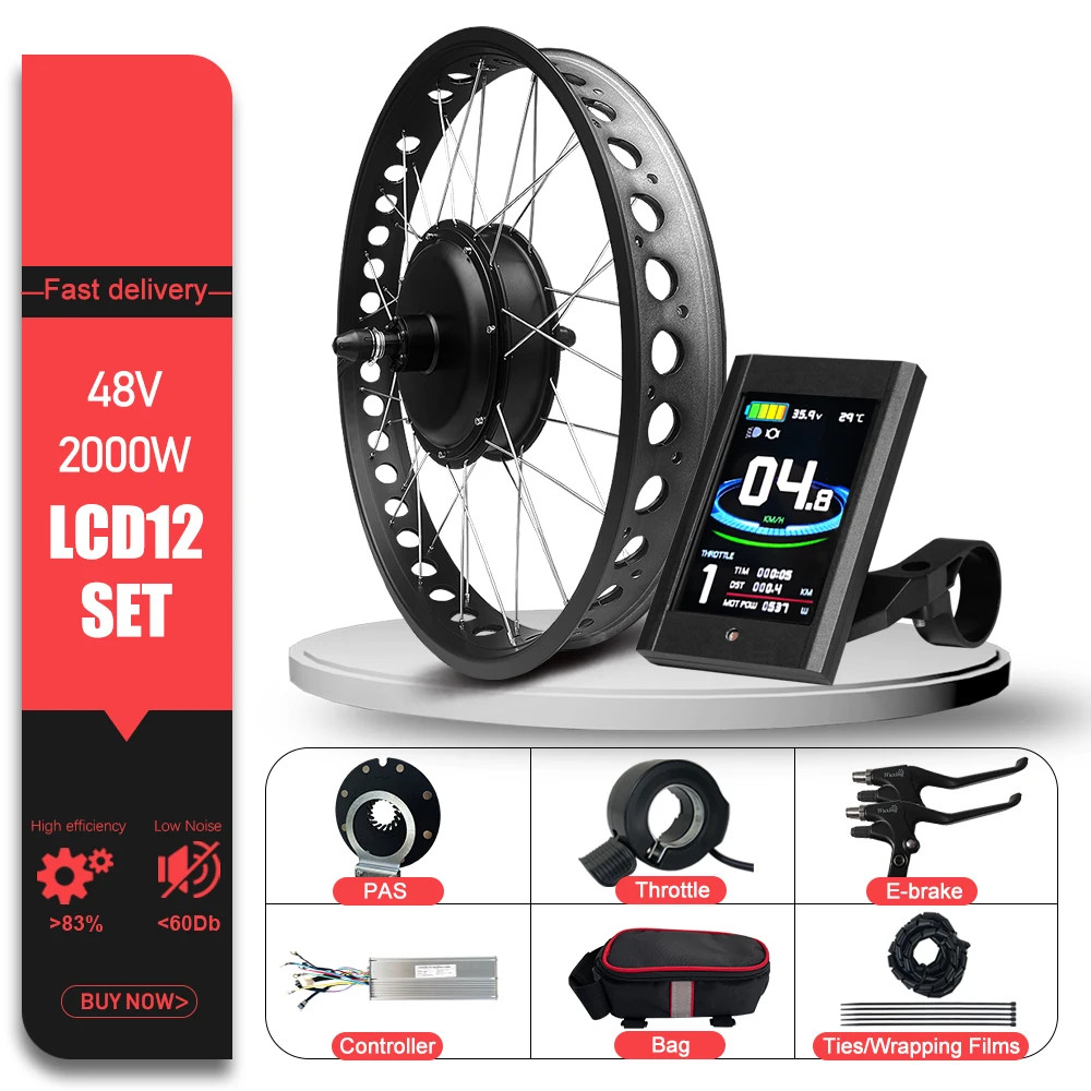 48V 2000W Fat Tire Rear Brushless Gearless Hub Motor for Snow E-Bike 20/24/26in