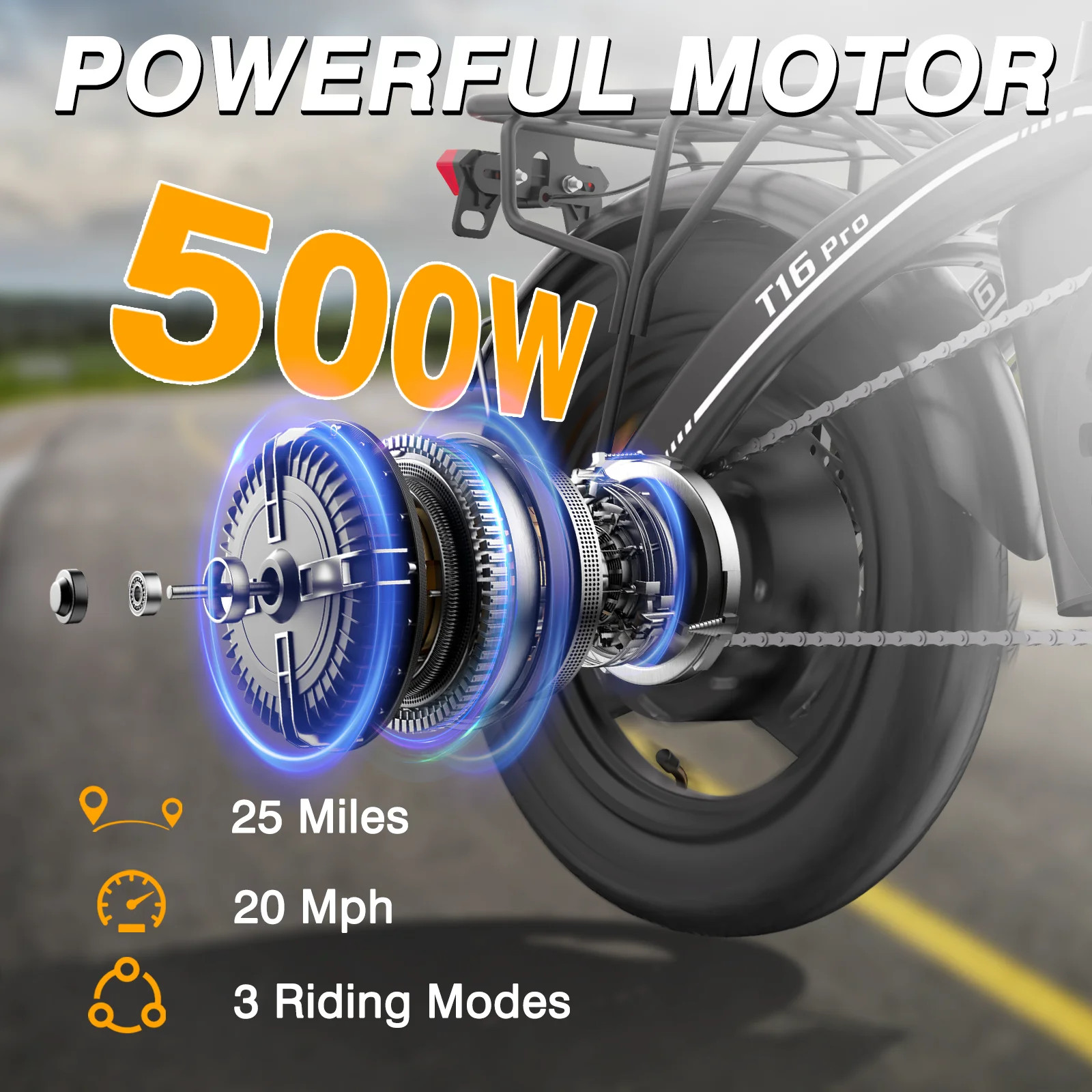 Folding Electric Bike 500W UL Certified 36V 13Ah 30 Mile Range Compact