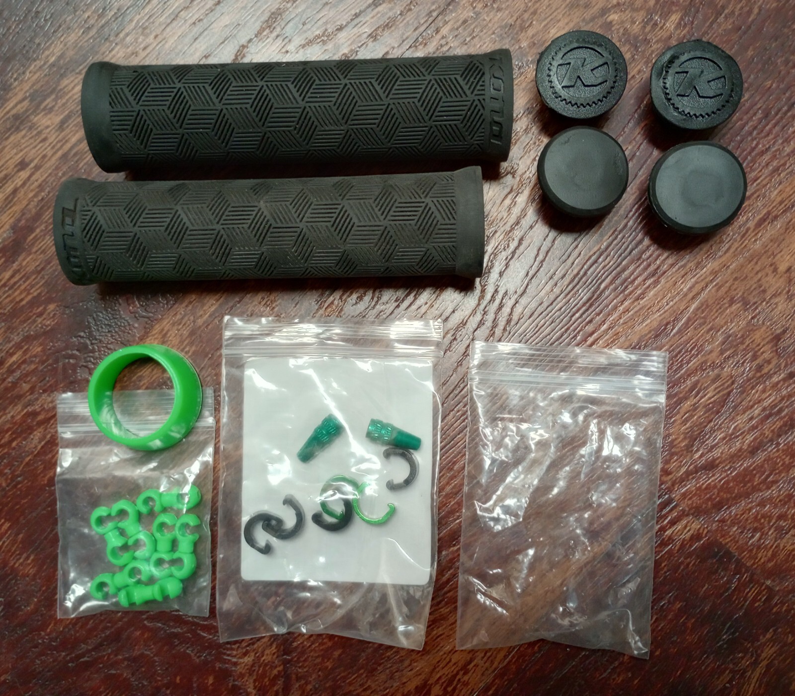 Mountain Bike Parts Lot KONA Lanai Grips Bar Ends French Valve Caps Cable Clips+