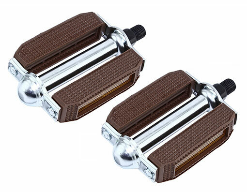 1/2″ BROWN/CHROME VINTAGE SCHWINN STINGRAY BLOCK PEDALS, CRUISER LOWRIDER BIKE.