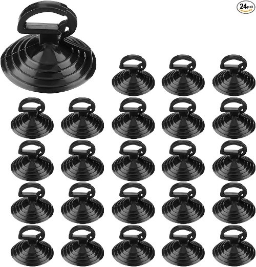 24PCS PVC Sunshade Suction Cups, Windshield Shade Pull Ring Hooks Color: Black