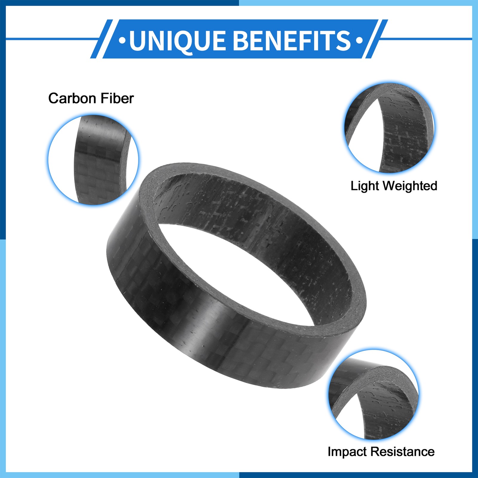 Bicycle Headset Spacers 10mm 31.8mm 1-1/4″ Carbon Fiber Gloss Black