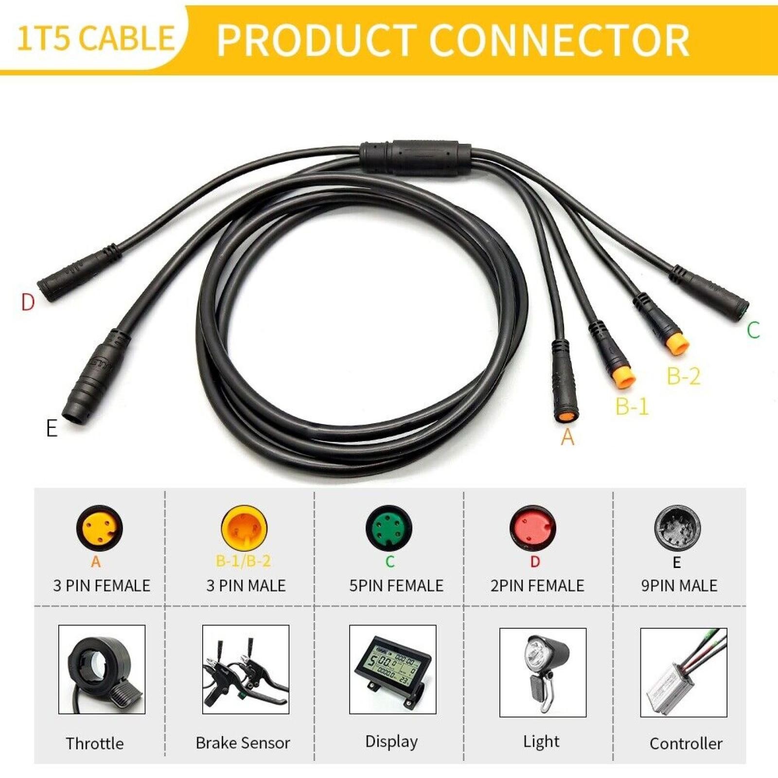 Electric Bicycle E-bike Integration Cable Waterproof 1 to 5 For KT Controller a