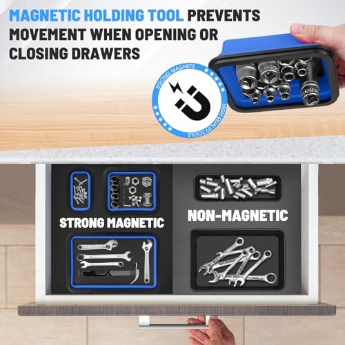 Magnetic Tool Trays 3-Pack – Collapsible Parts Holder | Strong Rubber Blue