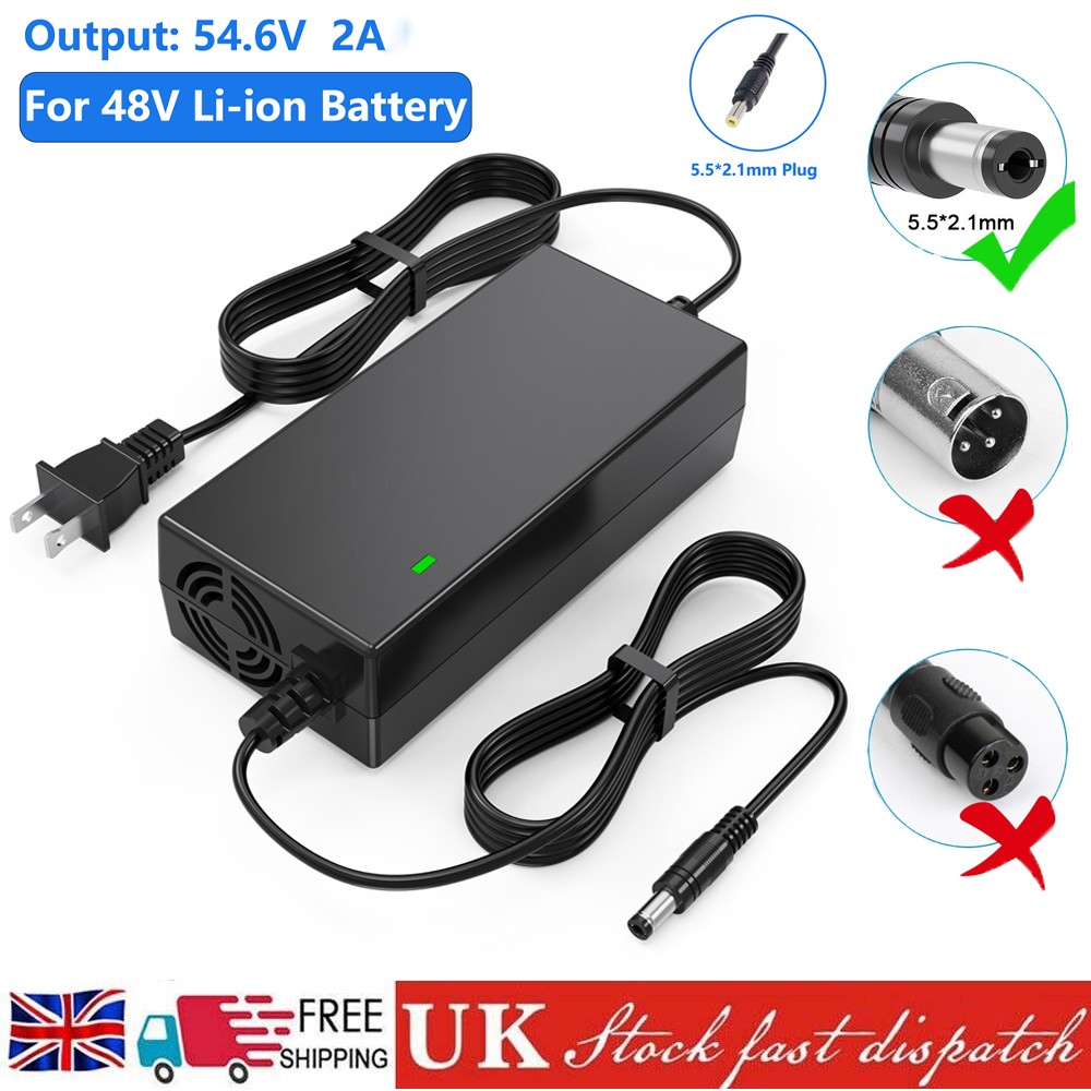 54.6V 2A Adapter Charger 48V Lithium Battery with 5.5mm*2.1mm DC Plug Port 108W.