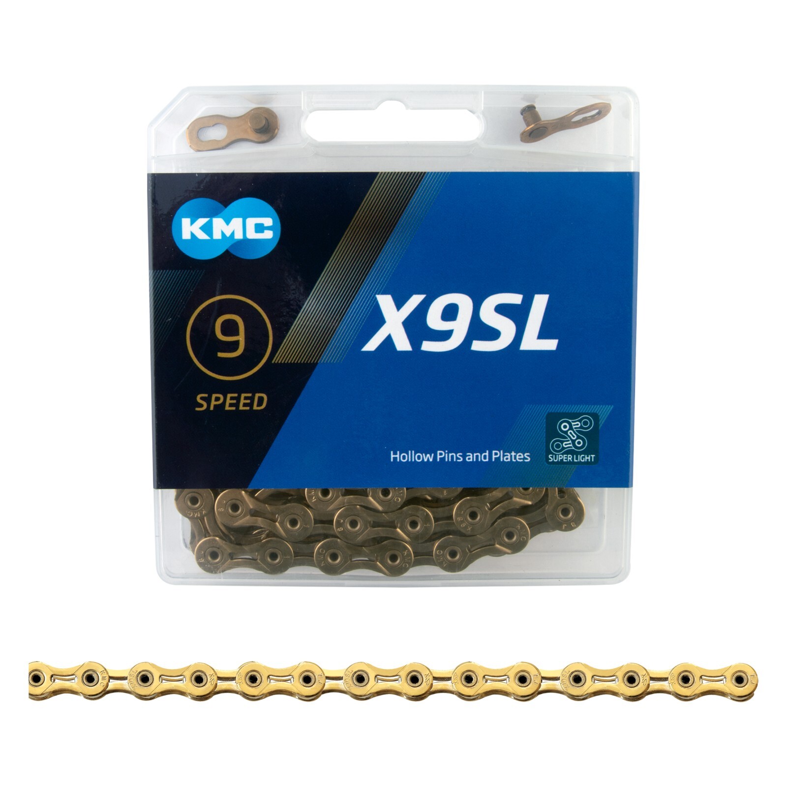 KMC X9SL Superlight Chain 9 Speed 1/2 x 11/128′ 116L Ti-N GOLD
