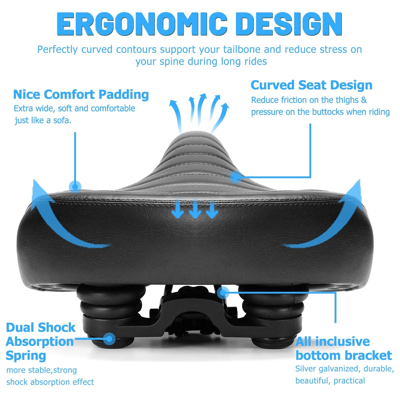 CDYWD Wide Bike Seat for Men Women Comfort, Large Soft Padded Large, C2 Black