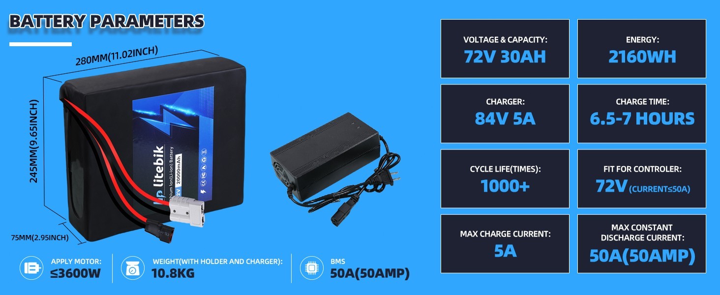 72V 30Ah 200W~3600W ebike Battery Lithium Electric Bike Scooter Battery 50A BMS