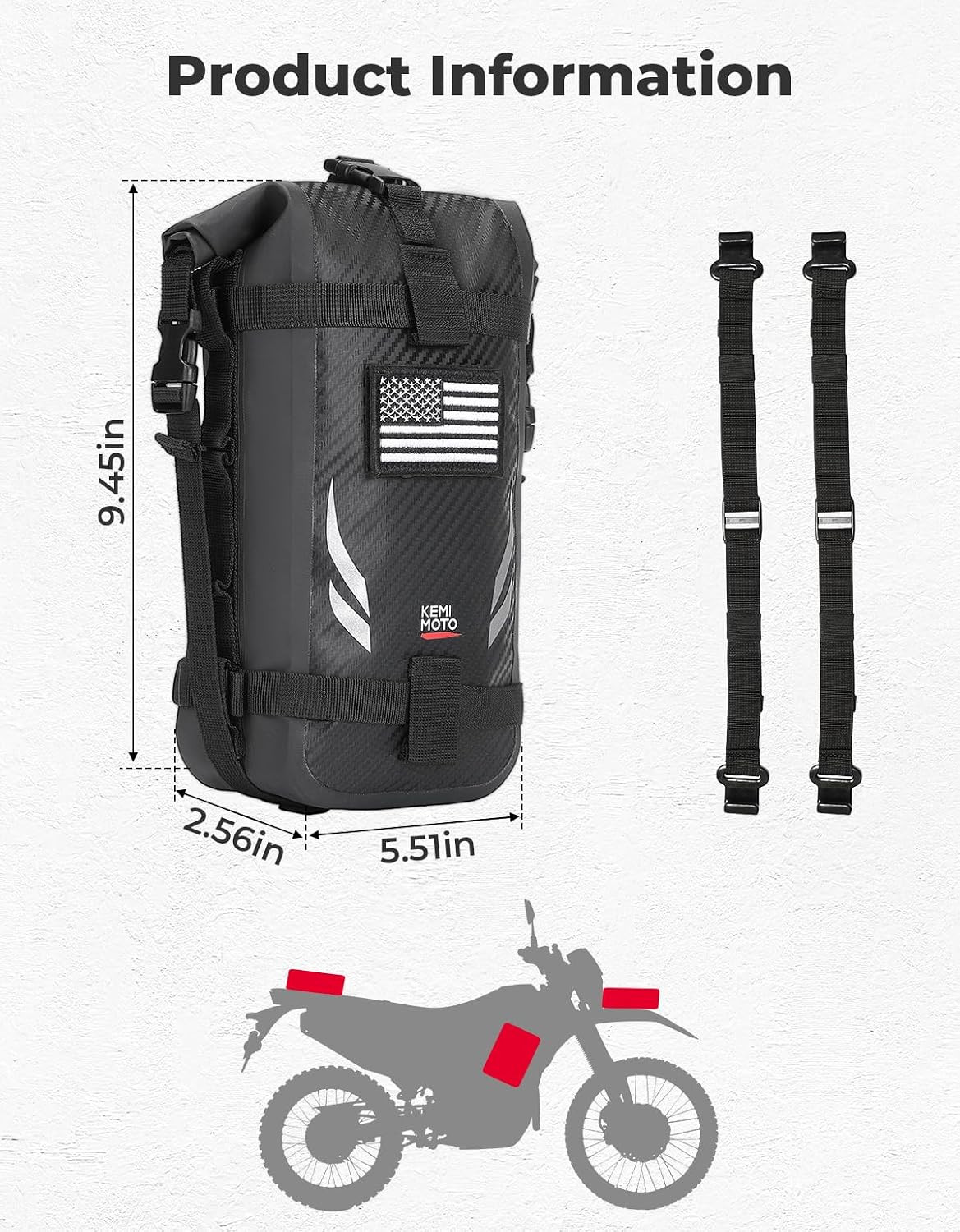 KEMIMOTO Dirt Bike Fender Tool Bag 3.5L PVC Waterproof Motorcycle Adventure Cras