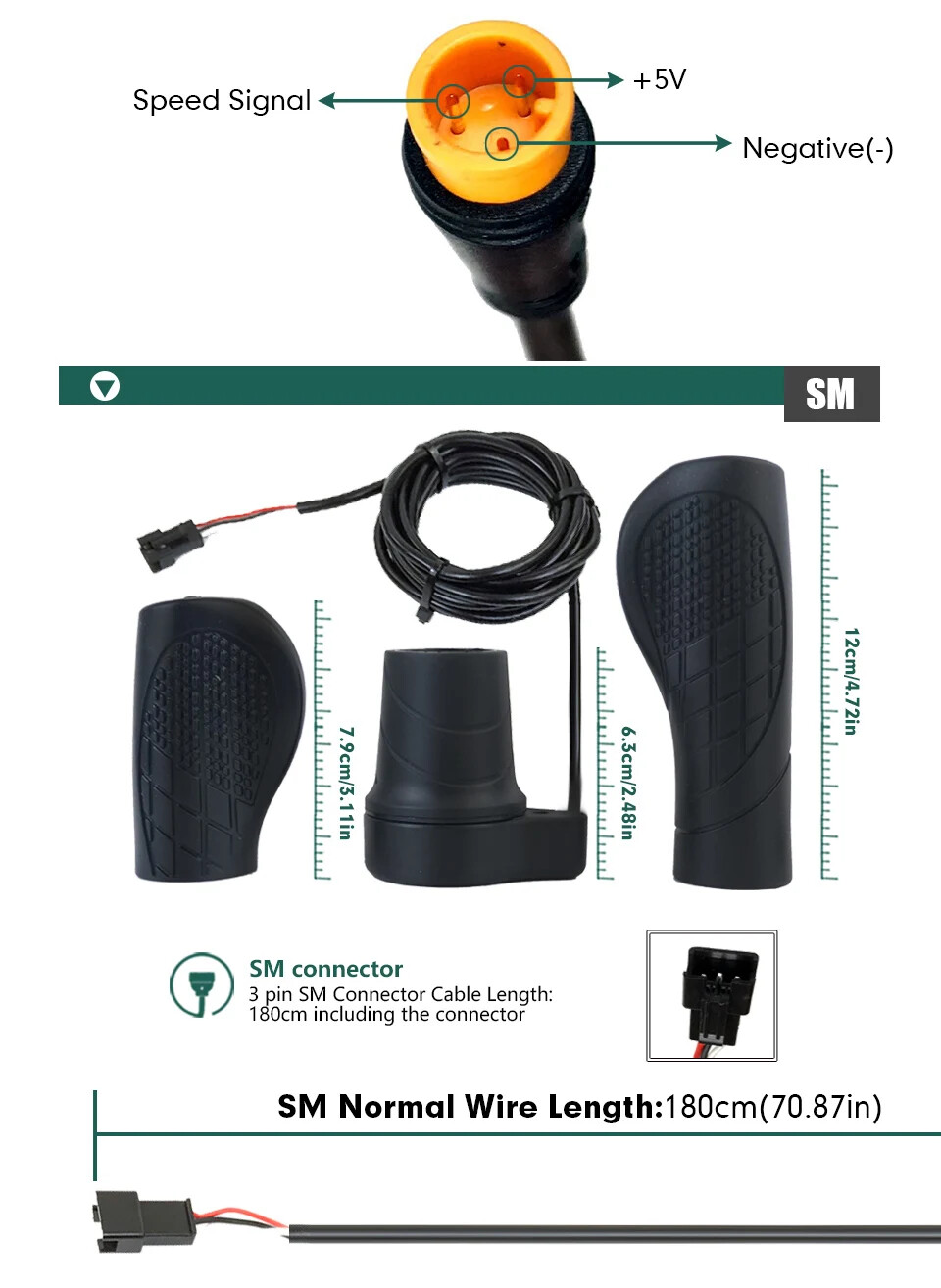 E-bike Left Hand Half Twist Throttle 12V 24V 36V 48V 52V 60V 72V Waterproof Plug