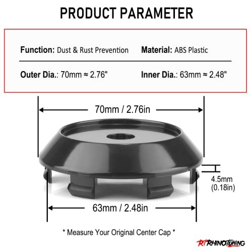 70mm 2.76″ Wheel Center Caps Compatible with XXR 527 OD 70mm, ID 63mm Black