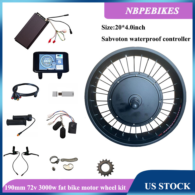 US stock:20*4.0in 190mm 72v 3000w Fat bike motor wheel kit(Sabvoton controller).
