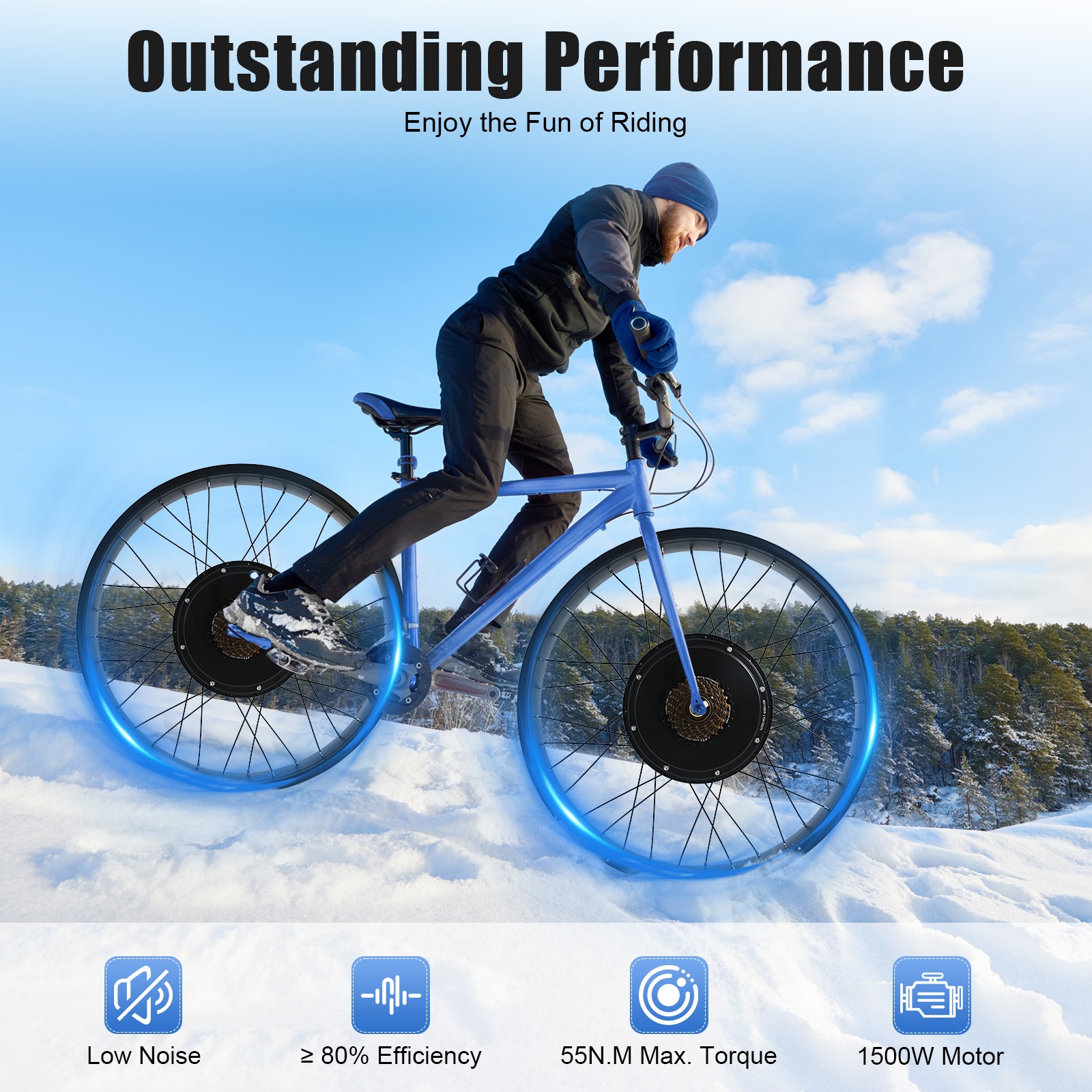 26″ 48V 1500W E-Bike Motor Rear Hub Wheel Fat Tire Electric Bike Conversion Kit