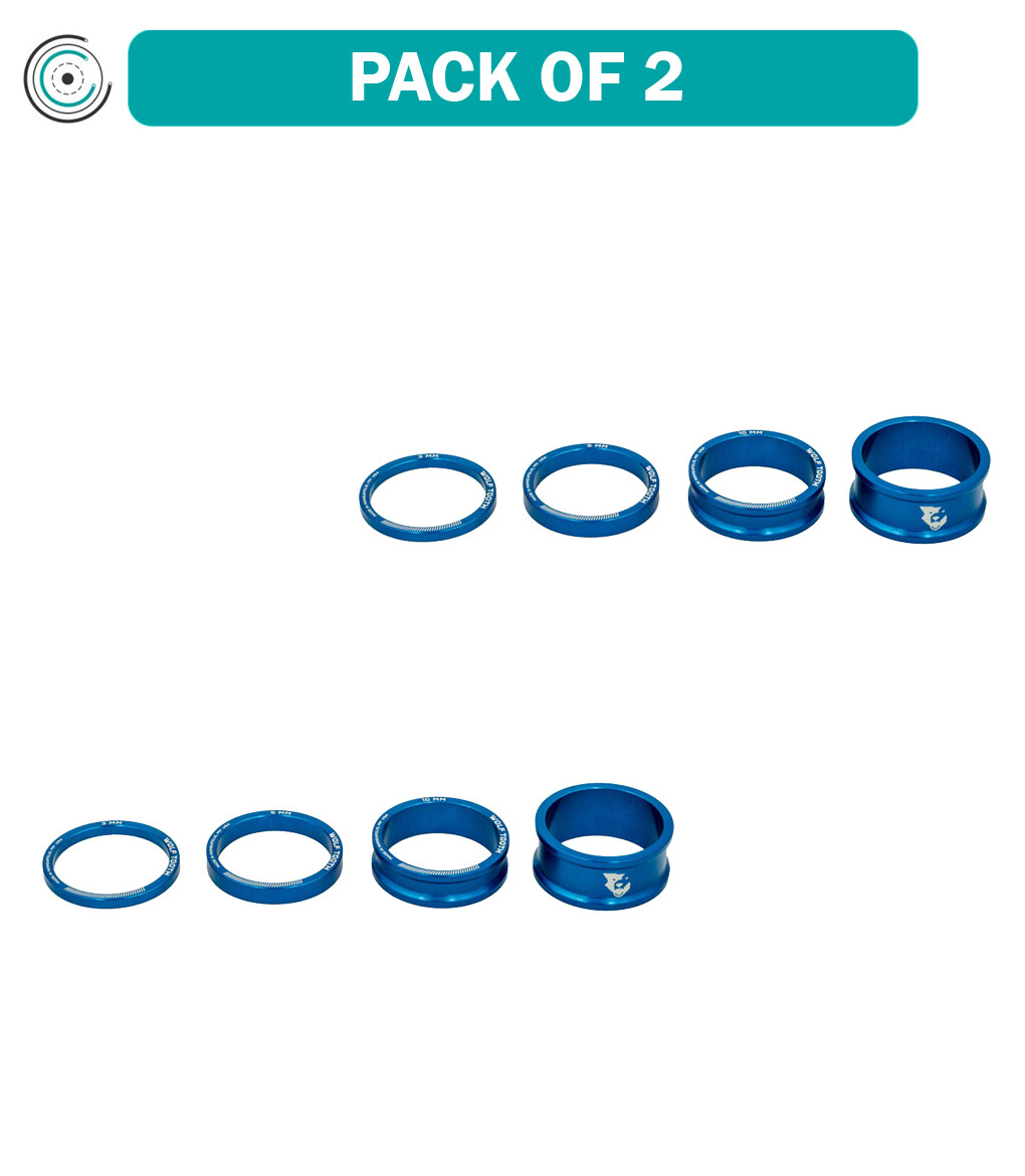 Pack of 2 Wolf Tooth Headset Spacer Kit 3, 5, 10, 15mm, Blue