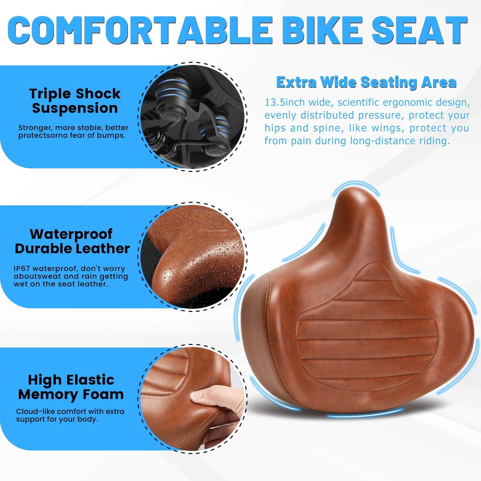 CDYWD Oversized Bike Seat for Men & Women Comfort, Extra Wide Bicycle Seat Cu…