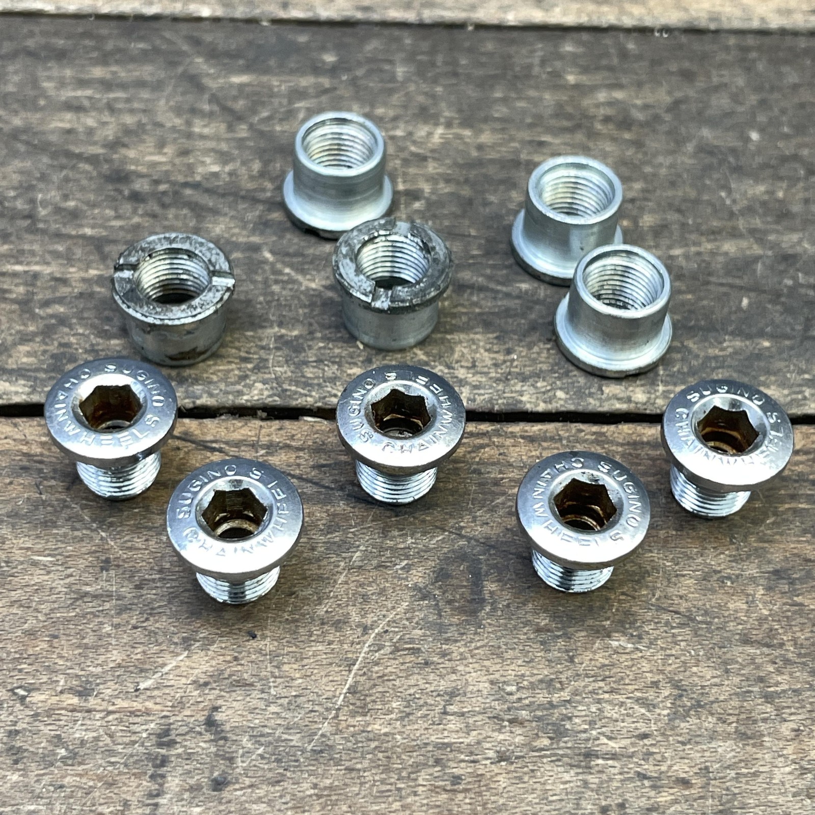Vintage Sugino Chainring Bolts Nuts Dust Caps Silver Drivetrain Bike Parts Kit