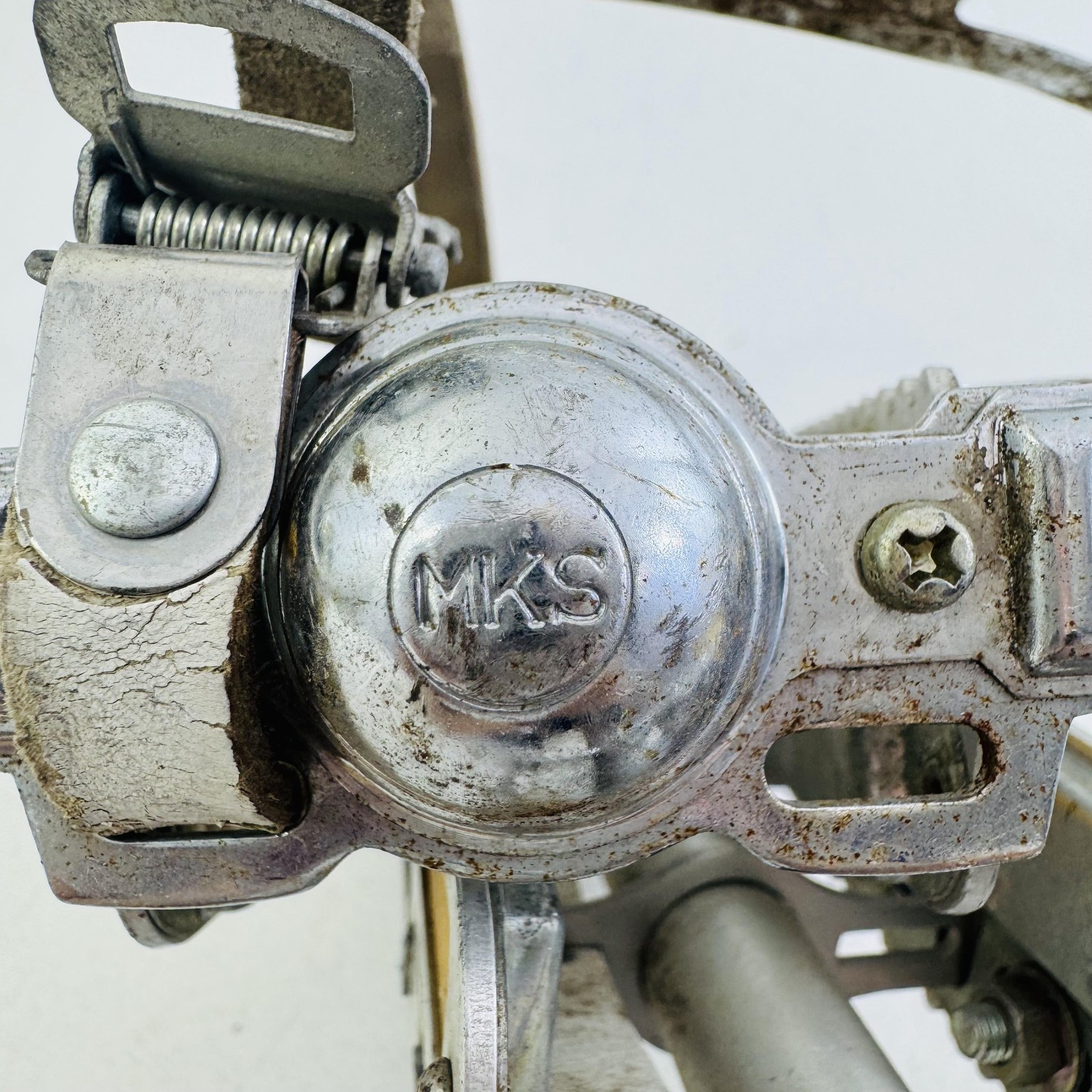 Vintage MKS K11A Platform Pedals Christophe Toe Clips Straps 9/16 In Silver A96