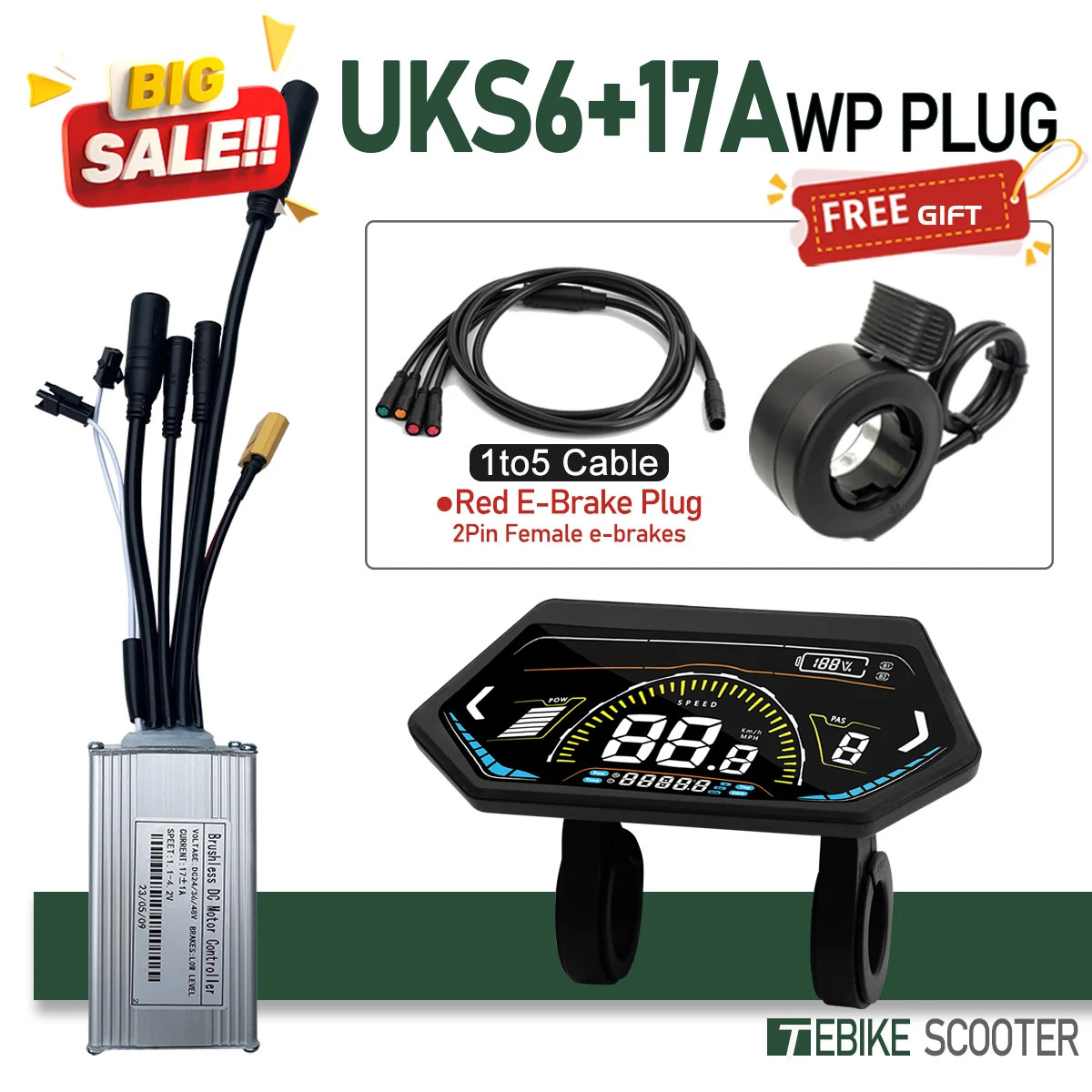 E-bike SineWave Controller 24V/36V/48V52V 17A 26A 30A 40A Three Mode Brushless