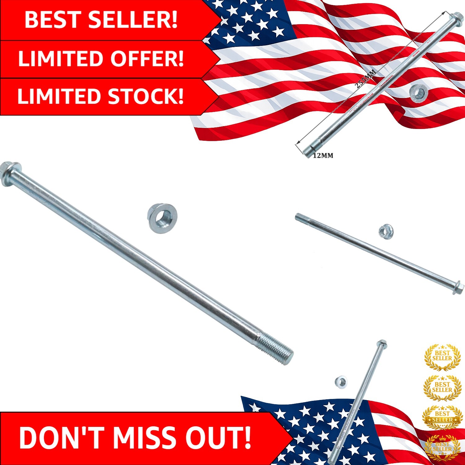 Lightweight Aluminum 12mm Rear Axle 255mm – Perfect for 50cc to 125cc Dirt Bikes