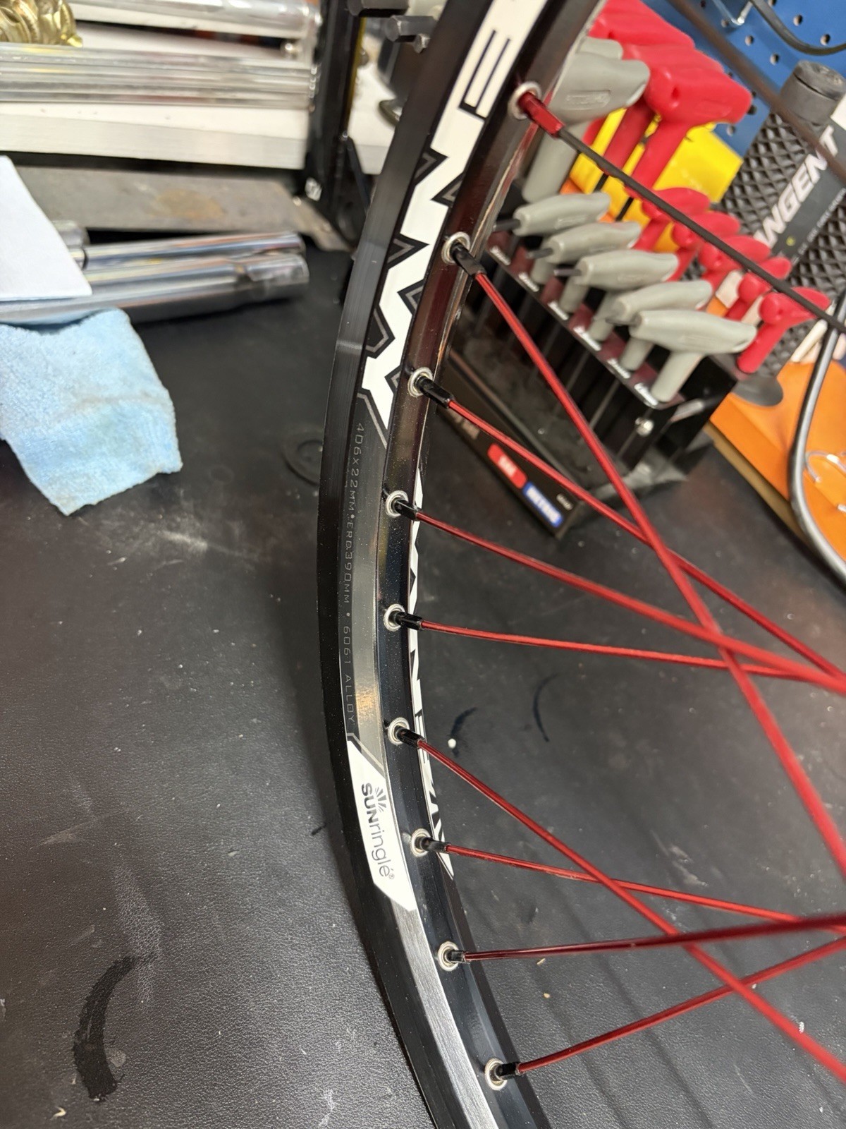 Custom built Sun Ringle Envy rims with Profile Racing Elite hubs. 20inch BMX