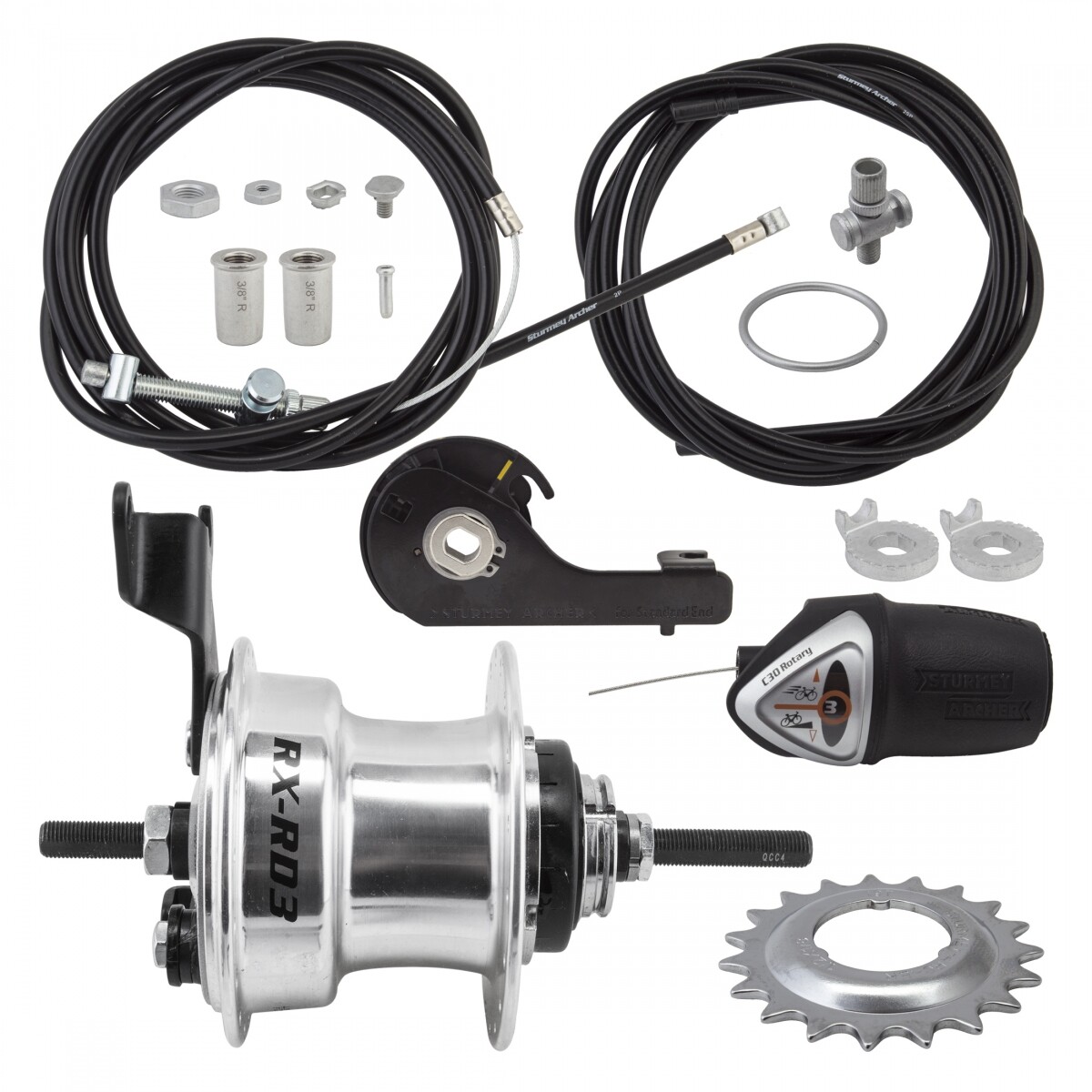 Sturmey Archer RXRD3 3sp Hub & Drum Brake Kit RR 36H Sil 3s Int