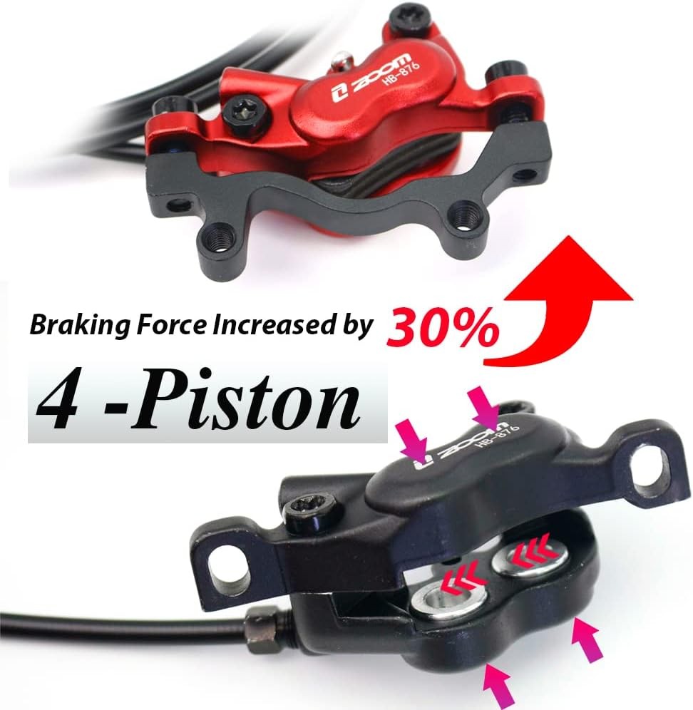 JFOYH zoom HB876 4-Piston Pre-Bled Hydraulic Disc Brake Set for Mountain Bike, B