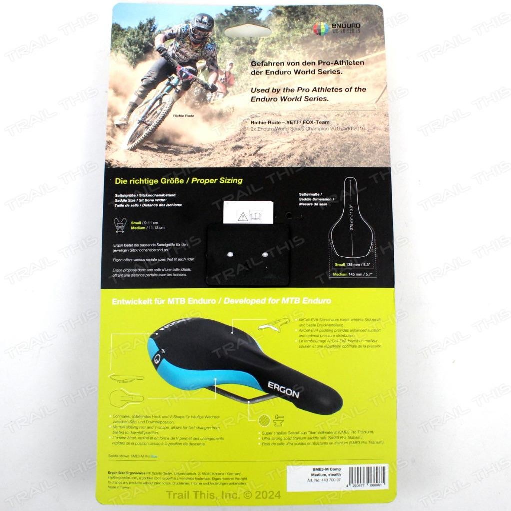 Ergon SME3 Enduro Bike Saddle Medium Unisex MTB Nylon TiNox Rails Stealth Black