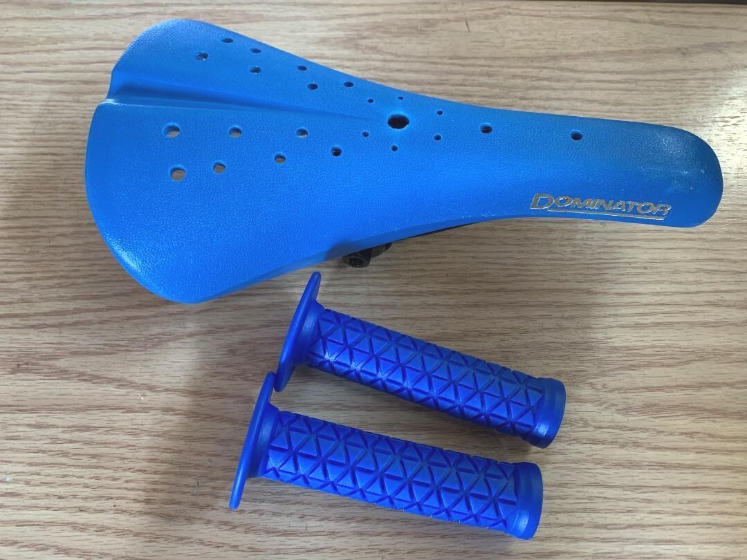 BLUE Old School BMX Bike Seat Hard Shell Viscount Dominator with Grips New