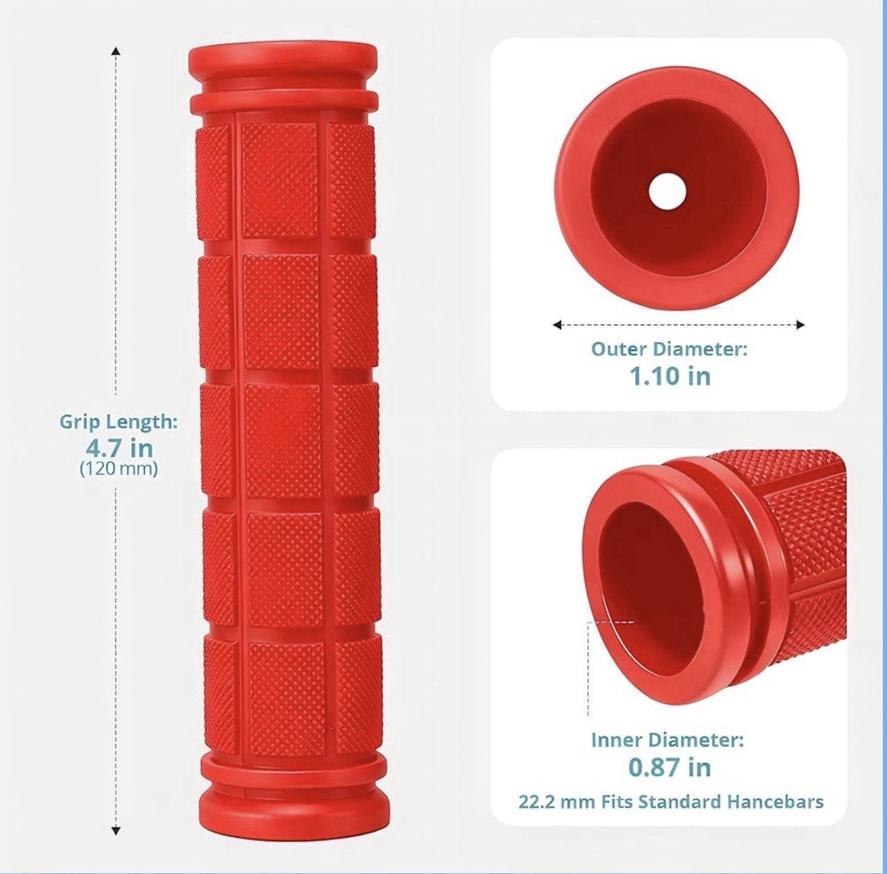 Red Kids Bike Handlebar Grips 22.2mm Non-Slip Rubber BMX Scooter Pair