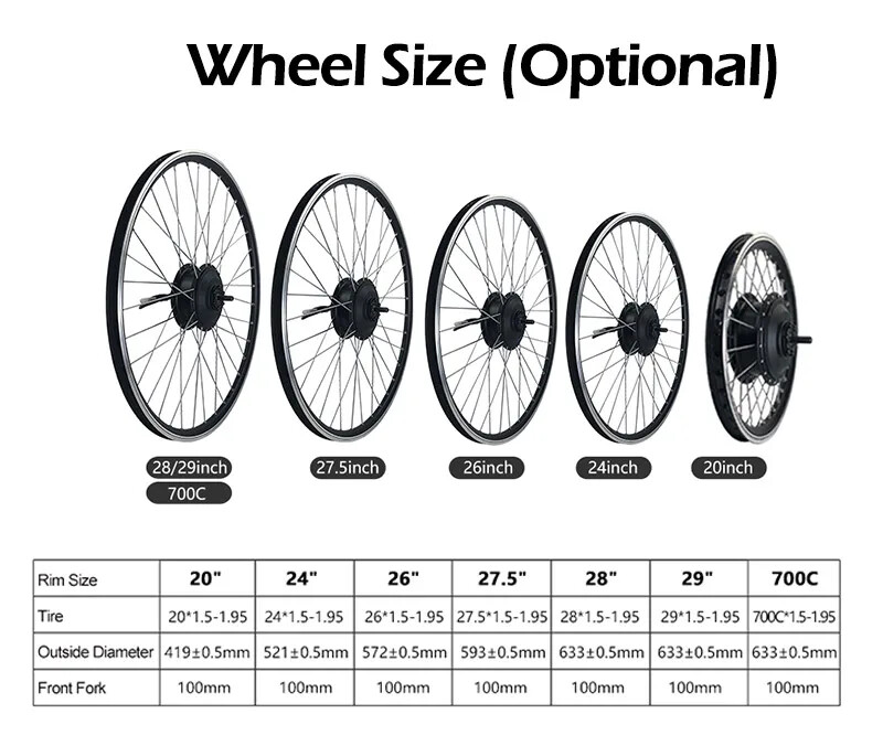 26»27.5»700C 48V 1500/2000W Electric Bike Brushless Gearless Hub Motor Wheel