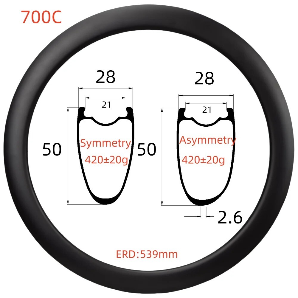 700C Super Light Carbon Rims 28mm Wide 50mm Depth UD Tubeless 24 28 Holes