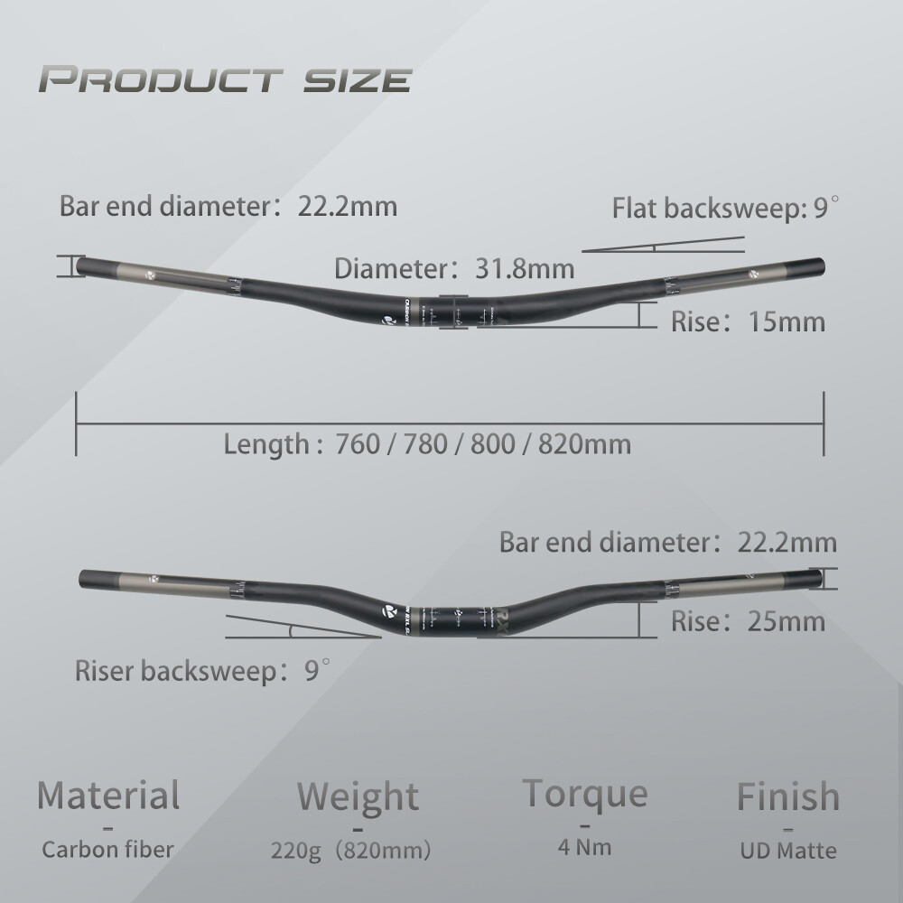 31.8 MTB Handlebars Carbon Fiber Mountain Bike Handle Bar Extra Long 76/78/80/82