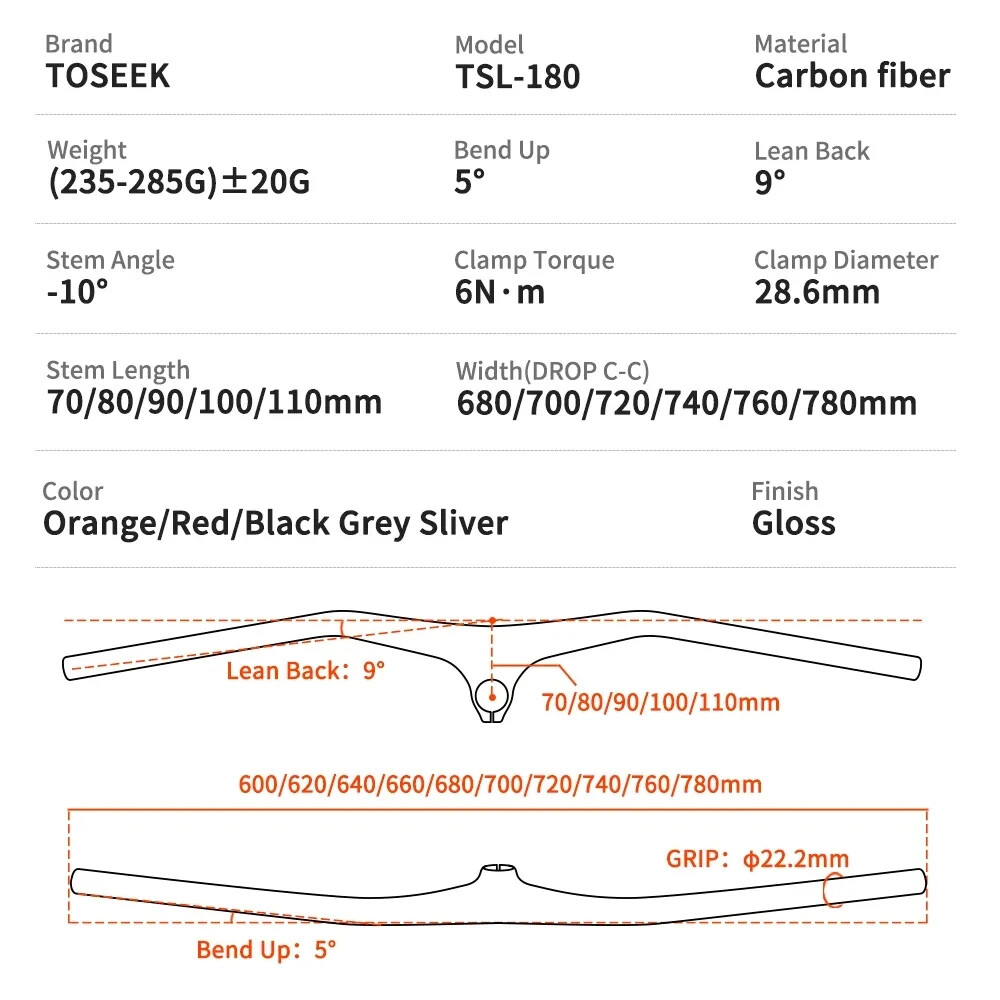 Carbon Fiber MTB Bike Integrated Handlebar and Stem Angle -10° Bicycle Parts