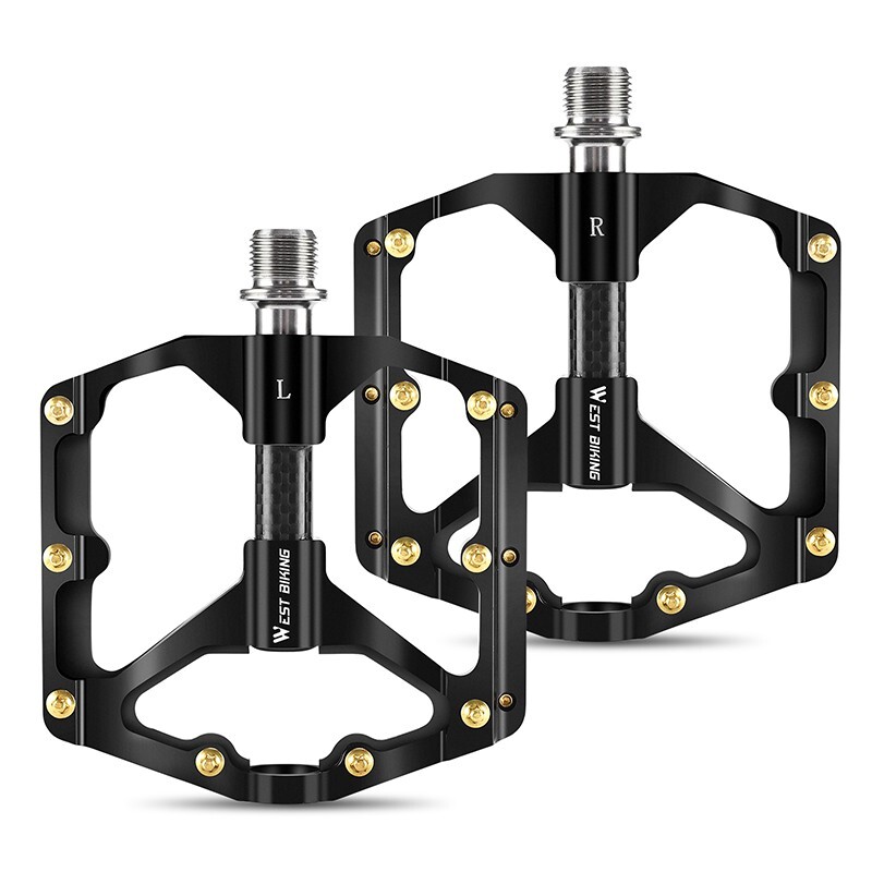 WEST BIKING Bicycle Pedals Carbon Fiber Axle 3 Bearing Bike Pedal 9/16″ Titanium