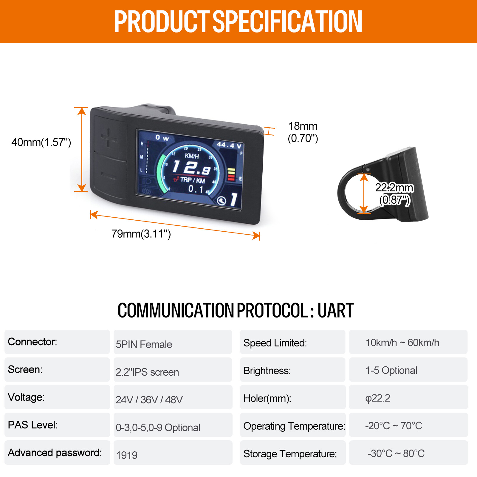Electric Bike Multi Display EKD01 P860ML UART for Bafang BBS HD Mid Drive Motor