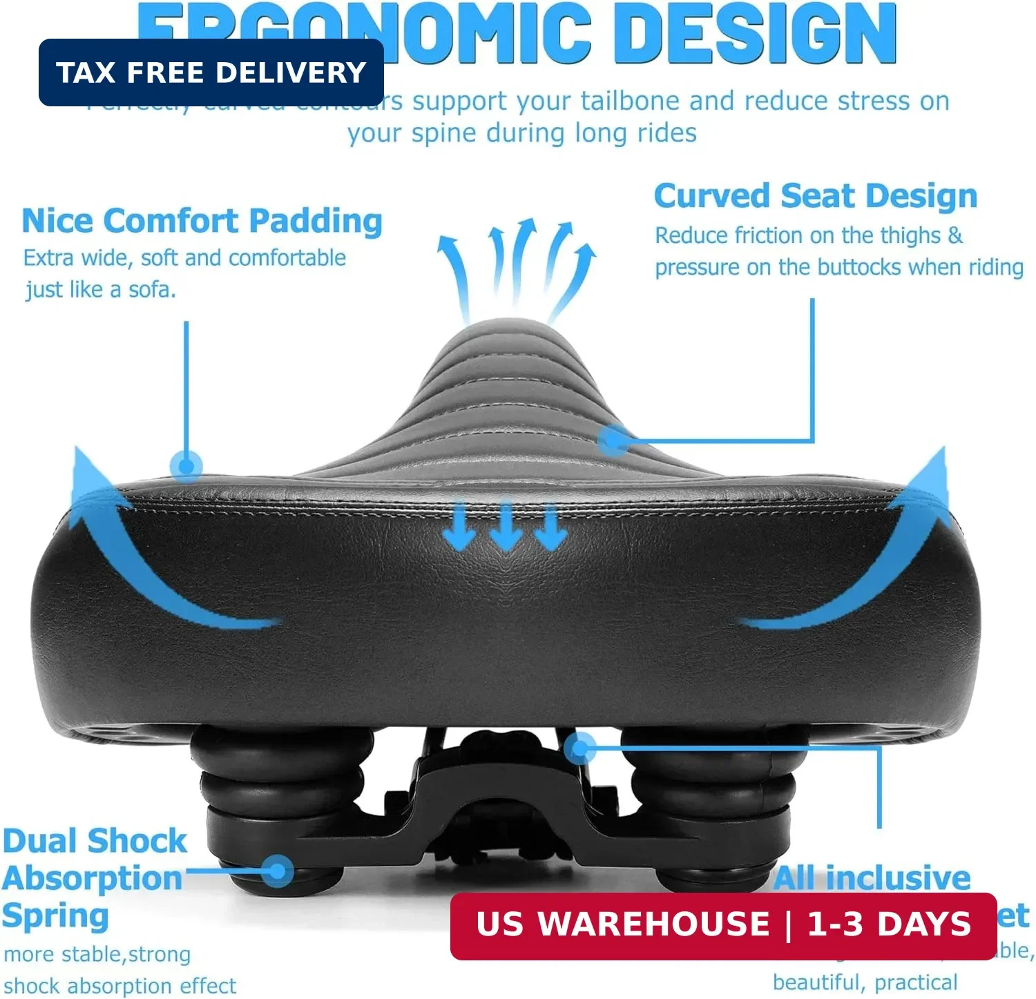 Wide Bike Seat for Men Women Comfort, Large Soft Padded Bicycle Seat Cushi