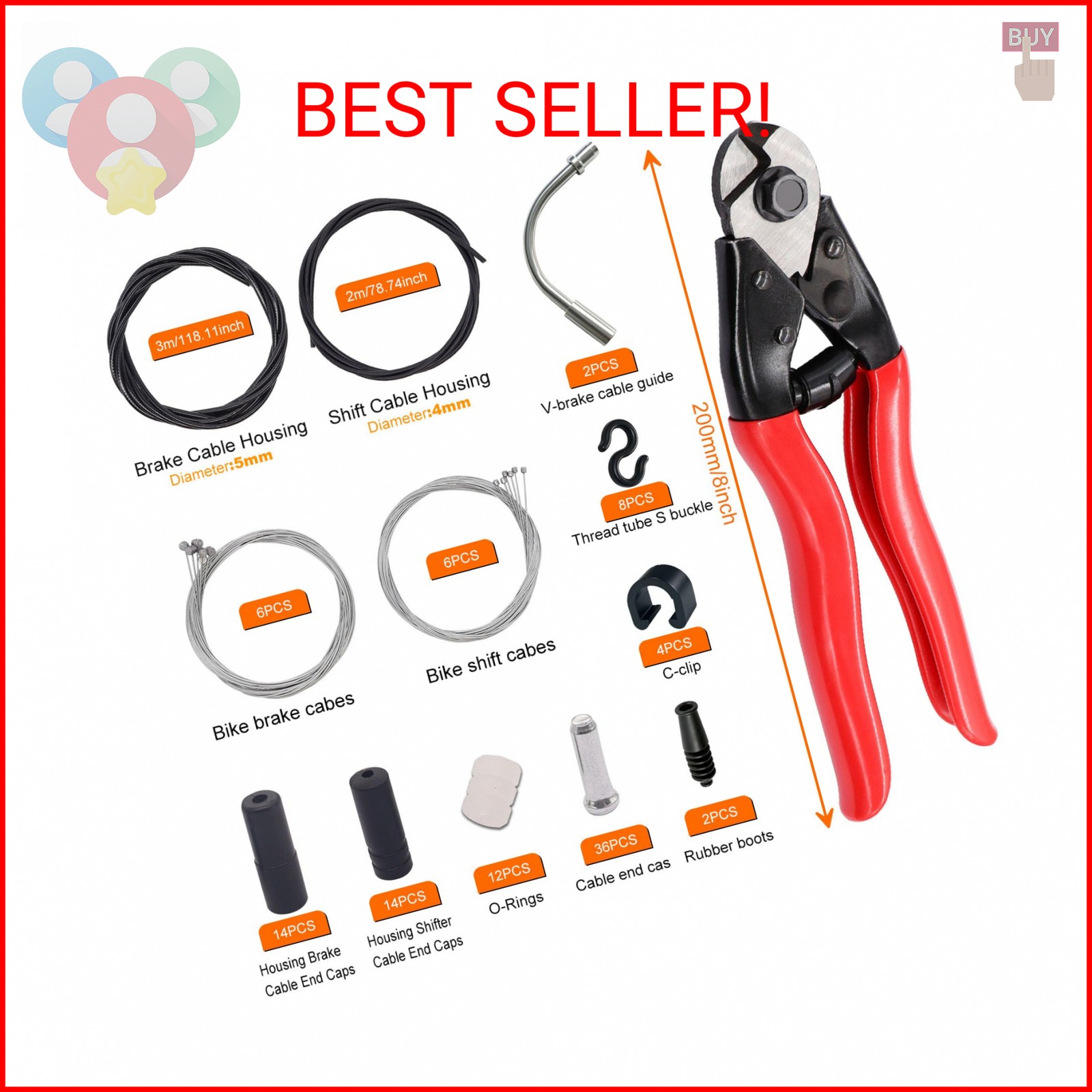 weideer 107PCS Stainless Steel Wire Cutter Bike Brake Cable Housing Shifter Cabl