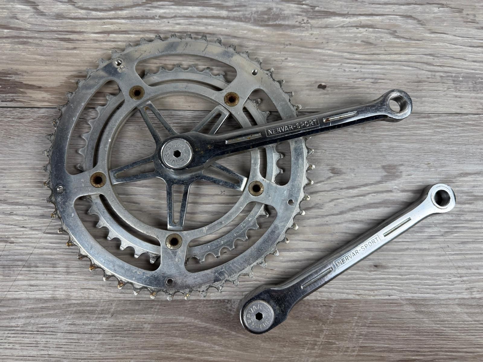 Vintage Nervar Sport Steel Square Taper Chrome Crankset 170mm 52/40T France