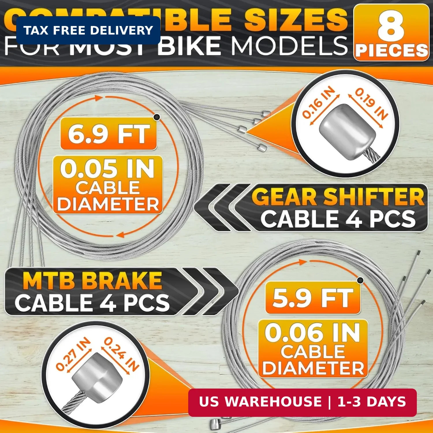 8 Pcs Bike Brake Cable Kit with Bike Shifter Cable – Stainless Steel Wire Set, C