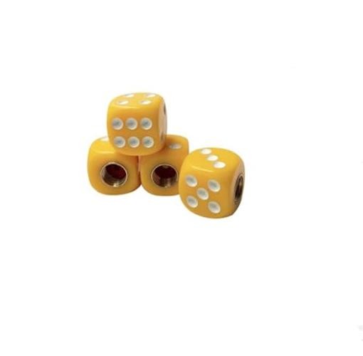 4pcs/Set Universal Vehicle Wheel Stem Tyre Air Valve Stem Caps Dice Yellow