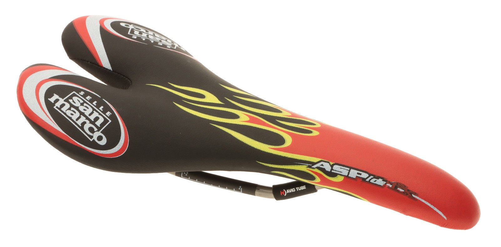 Selle San Marco Aspide FX Saddle Titanium Rails Black Flames Leather NIB NOS NEW