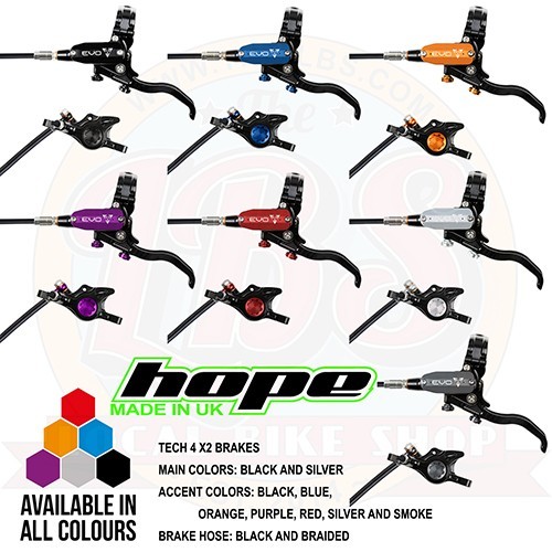 Hope Tech 4 EVO X2 – XC Gravel Brakes Black/Braided Hose – All Colors – New