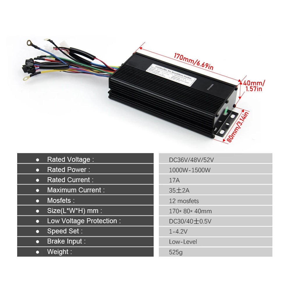 E-bike 36V-52V 35A Sine Wave Controller For 1000W 1500W Motor with KT Display