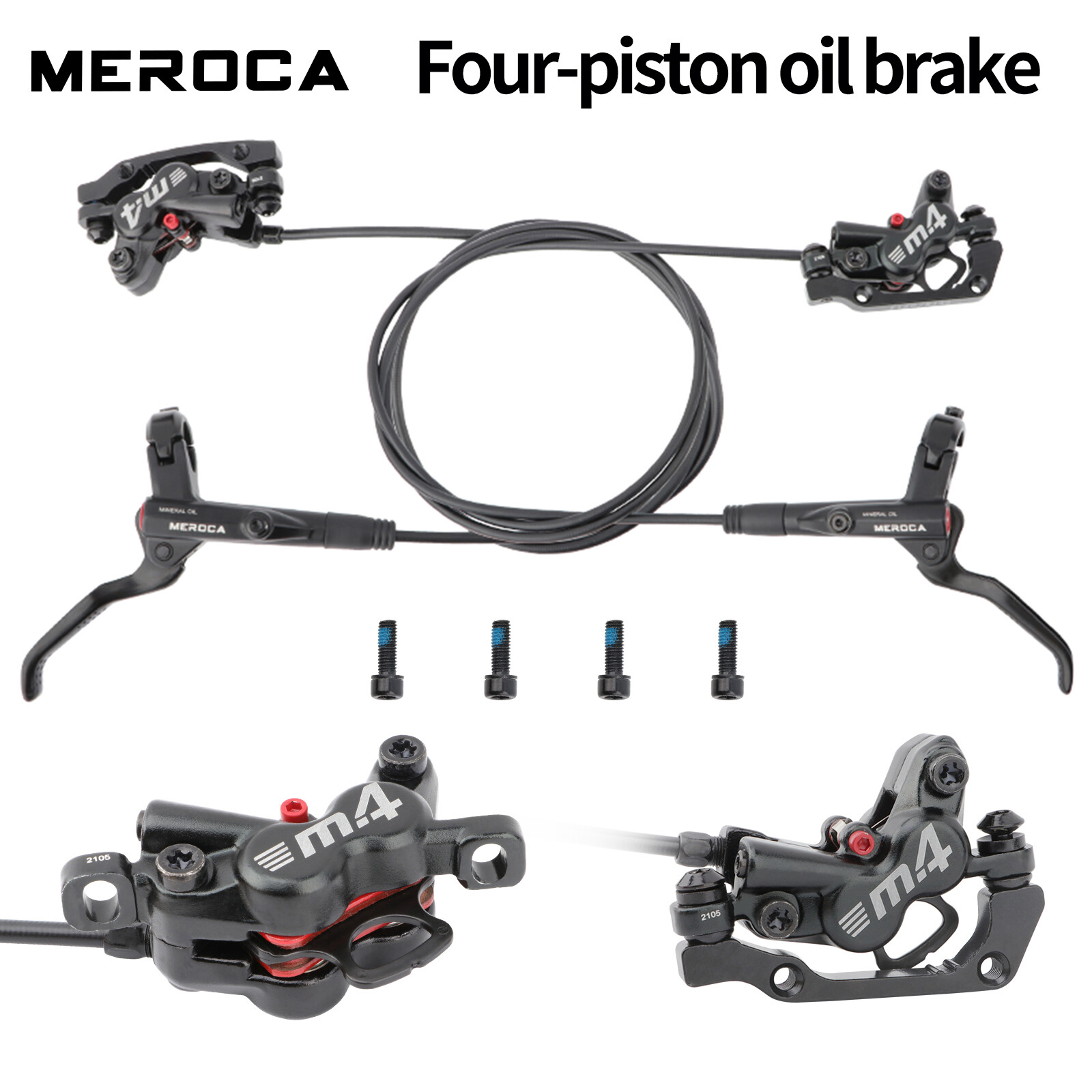 MEROCA 4-Piston Caliper Hydraulic Disc Brake Lever Set Front Rear 800/1400mm