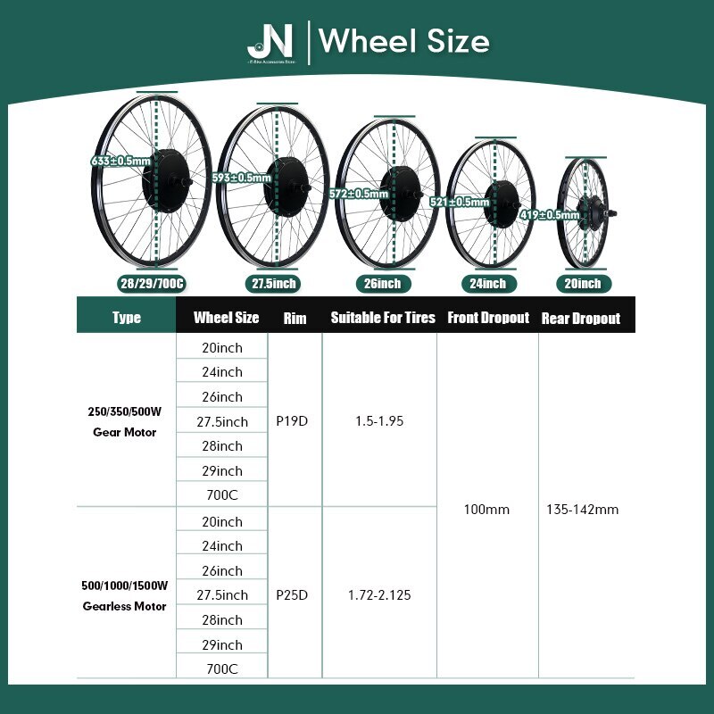 250W 350W 500W Electric Bike Brushless Gear Front Motor Wheel Conversion Kit
