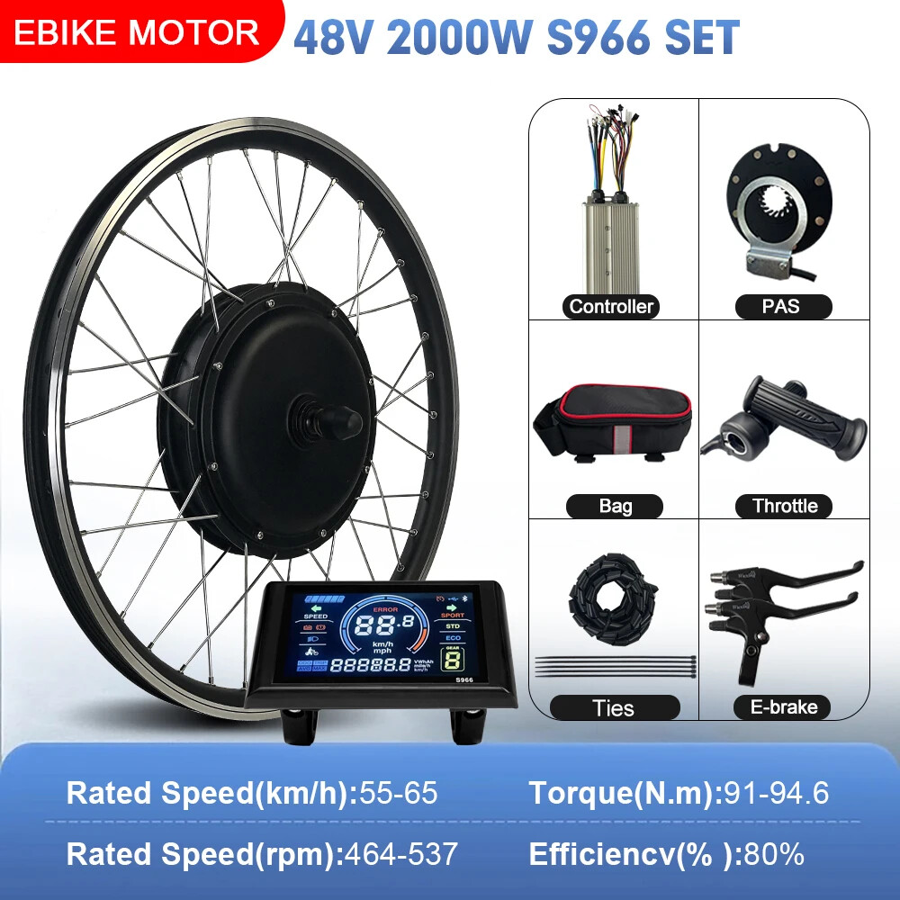 E-bike Conversion Kit 48V 2000W Brushless Gearless Front Rear Hub Motor Wheel